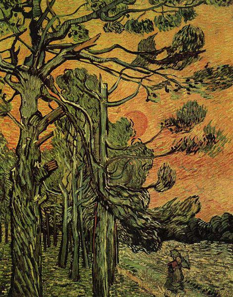 Vincent Van Gogh Palm Trees against a Red Sky with Setting Sun France oil painting art
